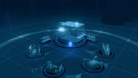 Lithography Tool Above A Ring Of Semiconductor Cleanroom Platforms As A Glowing Stock Footage 344393806