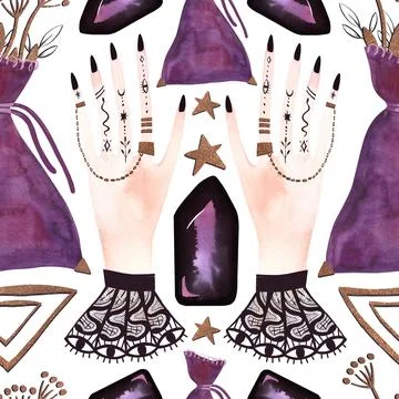 Lithomancy, the ritual of divination with crystals. Witch seamless pattern Stock Illustration