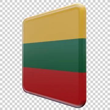 Lithuania 3d illustration flag on pole. Wood flagpole Stock Illustration
