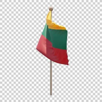 Lithuania 3d illustration flag on pole. Wood flagpole Stock Illustration