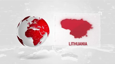 Lithuania 4K Tech Map Beside Globe On White Background. Stock Footage 340465773