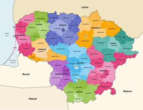 Lithuania administrative divisions vector map Stock Illustration
