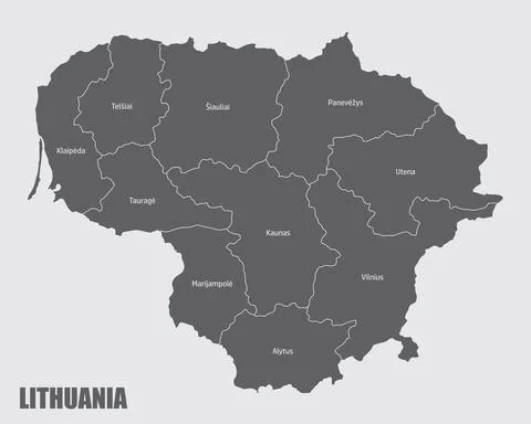 Lithuania administrative map Stock Illustration