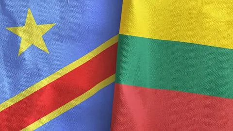 Lithuania and Congo Democratic Republic two flags textile cloth 3D rendering Stock Illustration