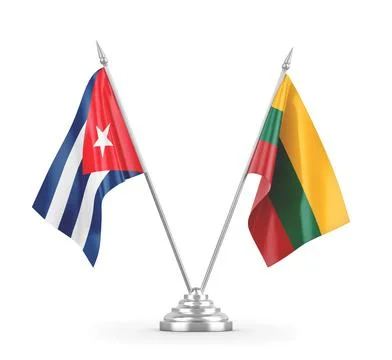 Lithuania and Cuba table flags isolated on white 3D rendering Stock Illustration