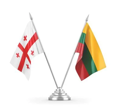 Lithuania and Georgia table flags isolated on white 3D rendering Stock Illustration