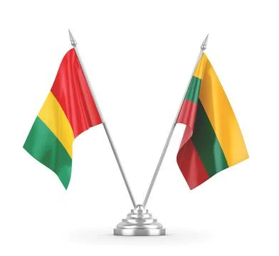 Lithuania and Guinea table flags isolated on white 3D rendering Stock Illustration