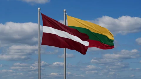Lithuania and Latvia two flags Stock Footage 285262344