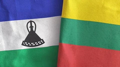 Lithuania and Lesotho two flags textile cloth 3D rendering Stock Illustration