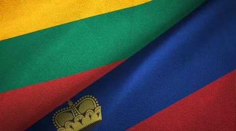 Lithuania and Liechtenstein two flags textile cloth, fabric texture Stock Illustration