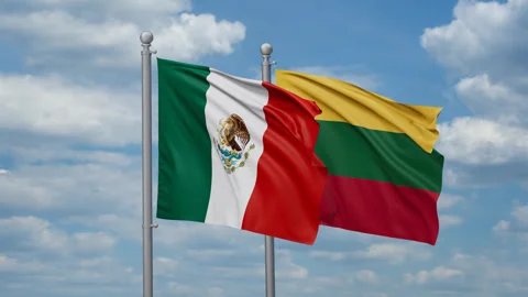 Lithuania and Mexico two flags Stock Footage 267413055