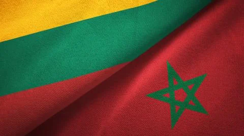 Lithuania and Morocco two flags textile cloth, fabric texture Stock Illustration