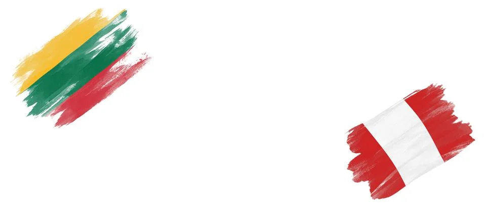 Lithuania and Peru Flags on White Stock Illustration