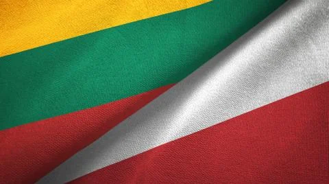 Lithuania and Poland two flags textile cloth, fabric texture Stock Illustration