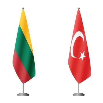 Lithuania and Turkey flags on flagpoles for official ceremonies and meetings Stock Illustration