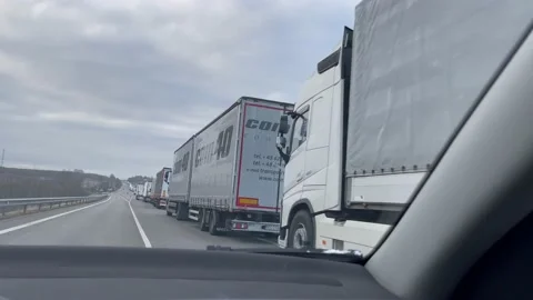Lithuania-Belarus border cargo truck queue Stock Footage 179445942