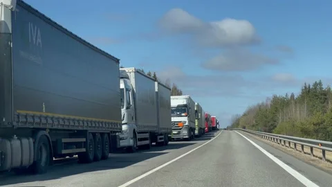 Lithuania-Belarus border cargo truck queue Stock Footage 179446142