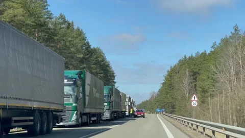 Lithuania-Belarus border cargo truck queue Stock Footage 179446151