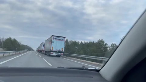 Lithuania-Belarus border cargo truck queue Stock Footage 179446260