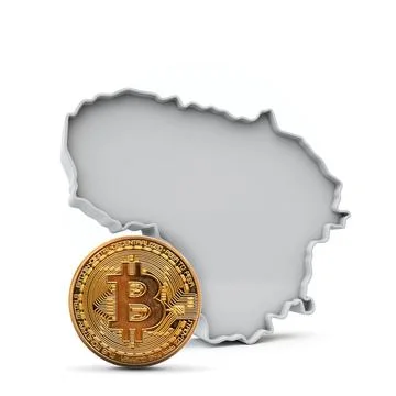 Lithuania bitcoin background. Cryptocurrency coin with map. 3D Rendering Иллюстрация