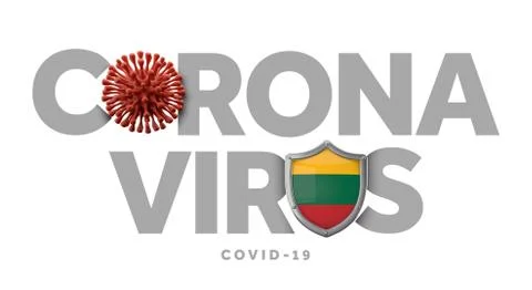 Lithuania coronavirus concept with microbe and shield. 3D Render Иллюстрация