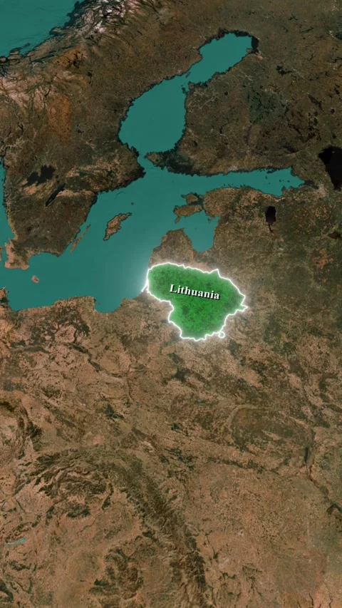 Lithuania Country Highlighted on World Map, Vertical 3D Satellite Zoom In A.. Stock Footage 344524665