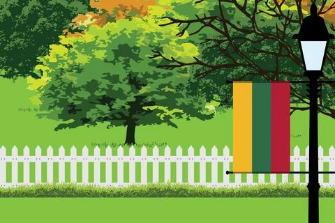 Lithuania Day Trees Lamp Vector Illustration Stock Illustration
