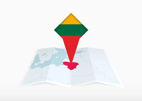Lithuania is depicted on a folded paper map and pinned location marker with.. Stock Illustration