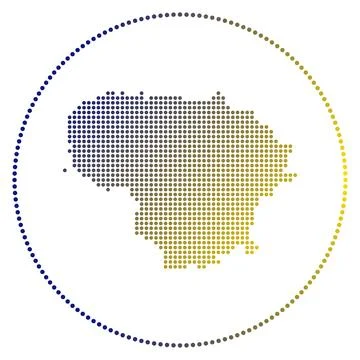 Lithuania digital badge. Dotted style map of Lithuania in circle. Tech icon.. Illustrazione stock
