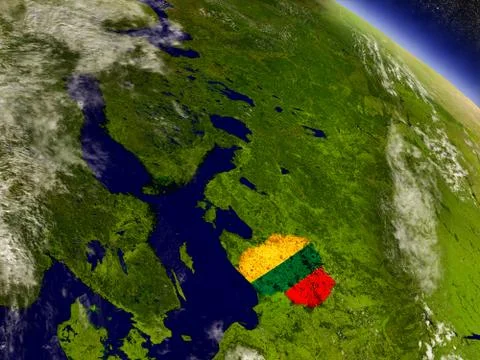 Lithuania with embedded flag on Earth Stock Illustration