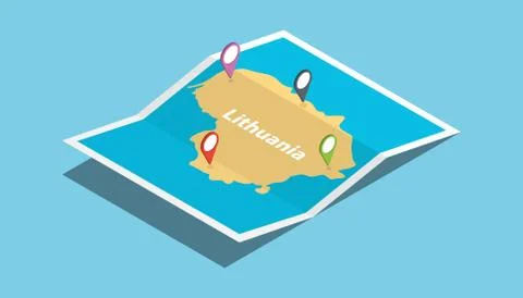 Lithuania explore maps with isometric style and pin location tag on top Stock Illustration