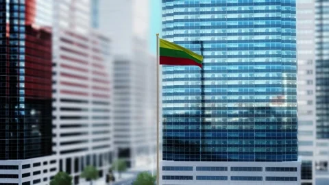 Lithuania Flag 3D Render Animation Waving in Front of Modern Glass Buildings Stock-Footage 333074452
