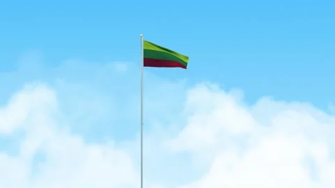Lithuania Flag 3D Render Animation Waving on Pole with Blue Sky Stock-Footage 333082286
