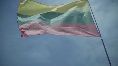 Lithuania flag against the sky. Slow motion Stock-Footage 163776713