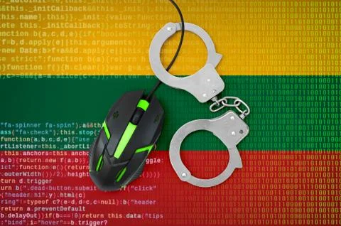 Lithuania flag  and handcuffed computer mouse. Combating computer crime, hack Stock Photos