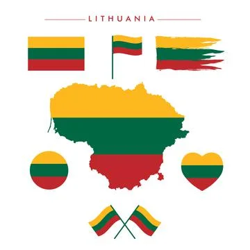 Lithuania flag and Map Vector Illustrazione stock