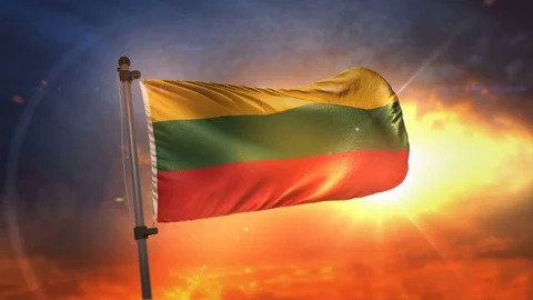 Lithuania Flag Backlit At Beautiful Sunrise Loop Slow Motion 4K Stock Footage 76570676