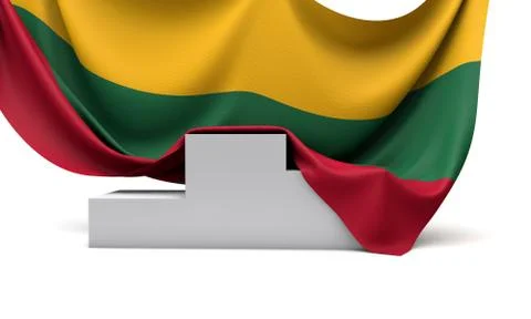 Lithuania flag draped over a competition winners podium. 3D Render Stock Illustration