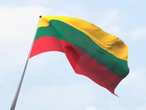 Lithuania flag flying on clear sky. Stock Illustration