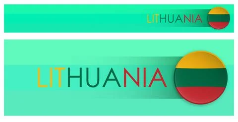 Lithuania flag horizontal web banner in modern neomorphism style. Webpage L.. Stock Illustration