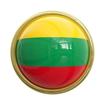 Lithuania flag icon as a glossy 3D sphere with a golden frame Stock Illustration