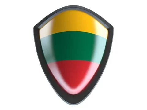 Lithuania flag on metal shield isolate on white background. Stock Illustration