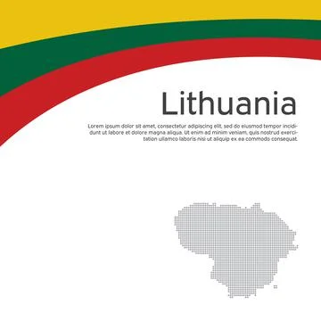 Lithuania flag, mosaic map on white background. Wavy ribbon with lithuanian Stock Illustration