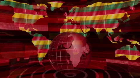 Lithuania flag news technology earth map animated background Stock Footage 264606891