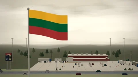 Lithuania Flag Over Highway Gas Station Fuel Prices seamless loop 스톡 동영상 344779575