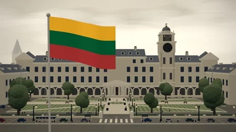 Lithuania Flag Over University Campus Quadrangle seamless loop Stock Footage 344707948
