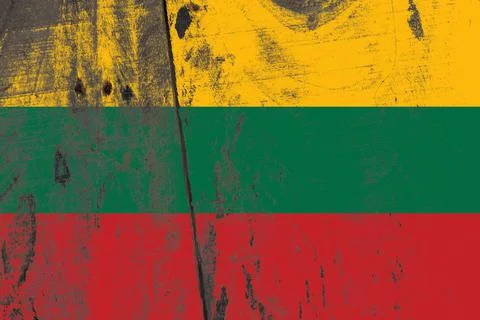 Lithuania flag painted on a damaged old wooden background Stock Photos