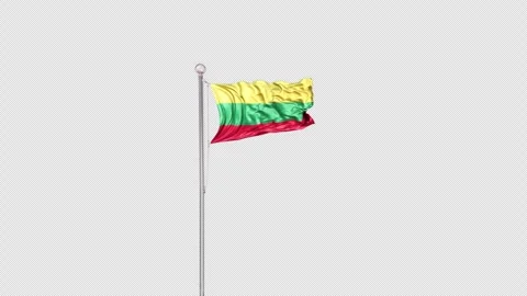 Lithuania   Flag Pole  Animation Include Alpha 3D Rendering Stock-Footage 312077474