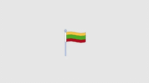Lithuania flag rippling on flagpole 2D cartoon clipart animation Stock Footage 342586602