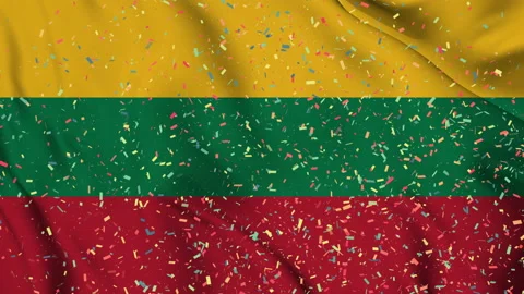 Lithuania flag seamless animation with paper confetti Stock Footage 223330596